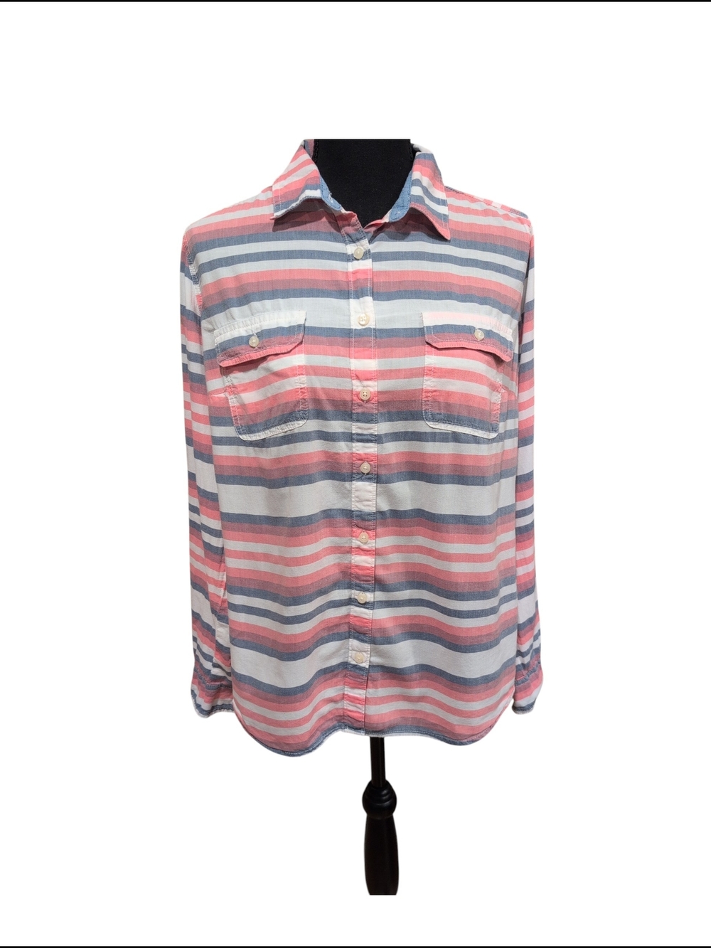 St. John's Bay Men's Large Striped Button Down Shirt Cotton Long Sleeve